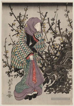 , - femme par Plum Tree la nuit 1847 Keisai, japonais